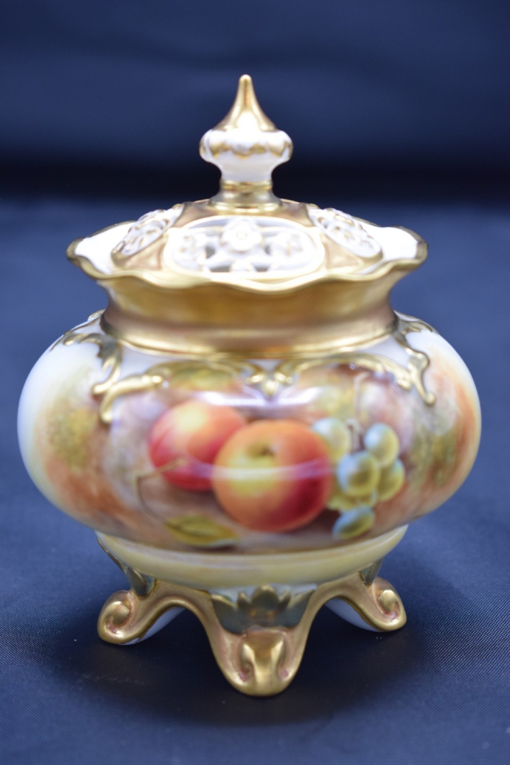 royal worcester painted fruit pot pourri vase
