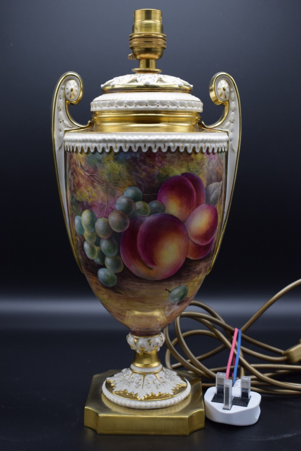 royal worcester painted fruit lamp base