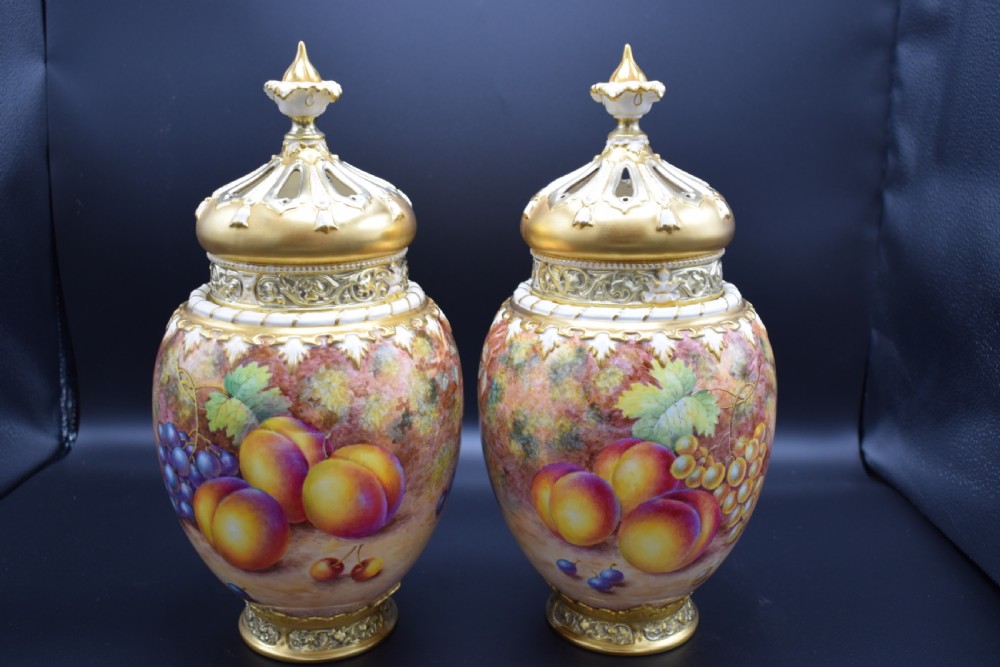 royal worcester pair of pot pourri vases signed freeman