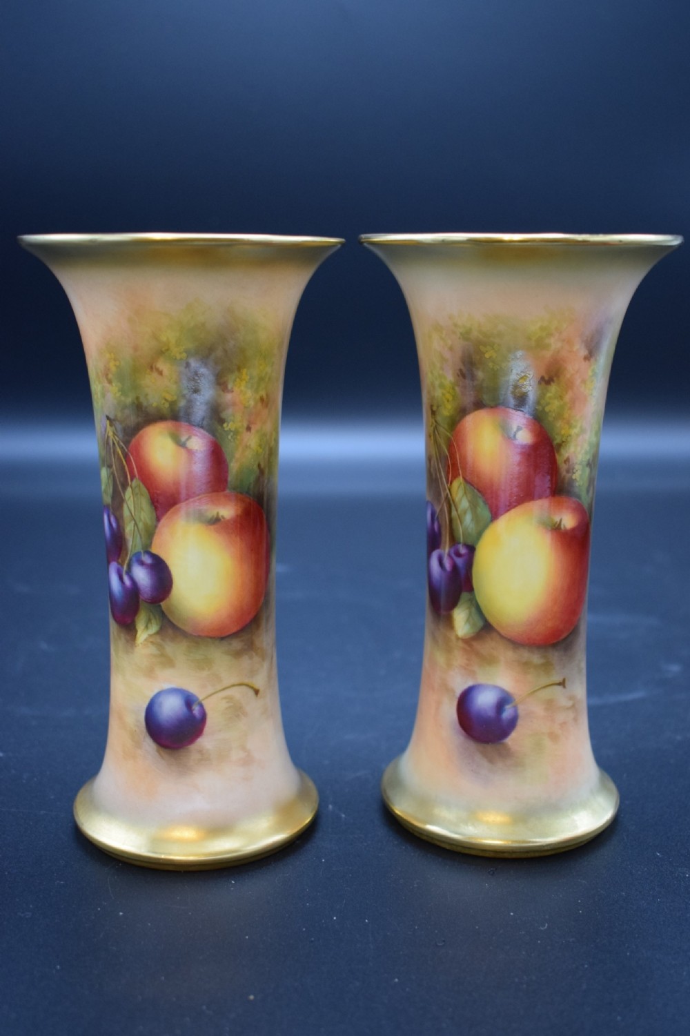 royal worcester painted fruit pair of spill vases