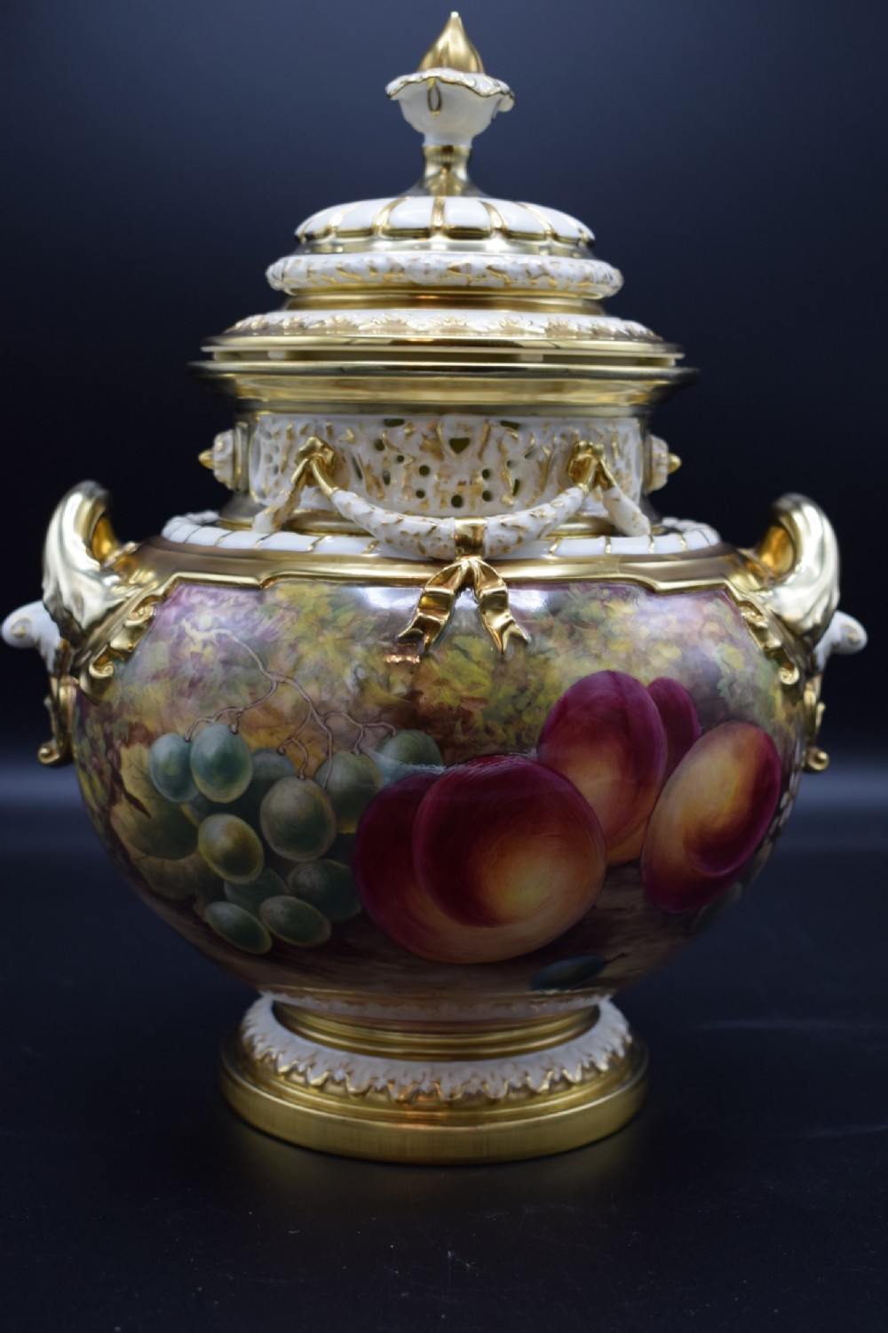 royal worcester painted fruit bow vase ss