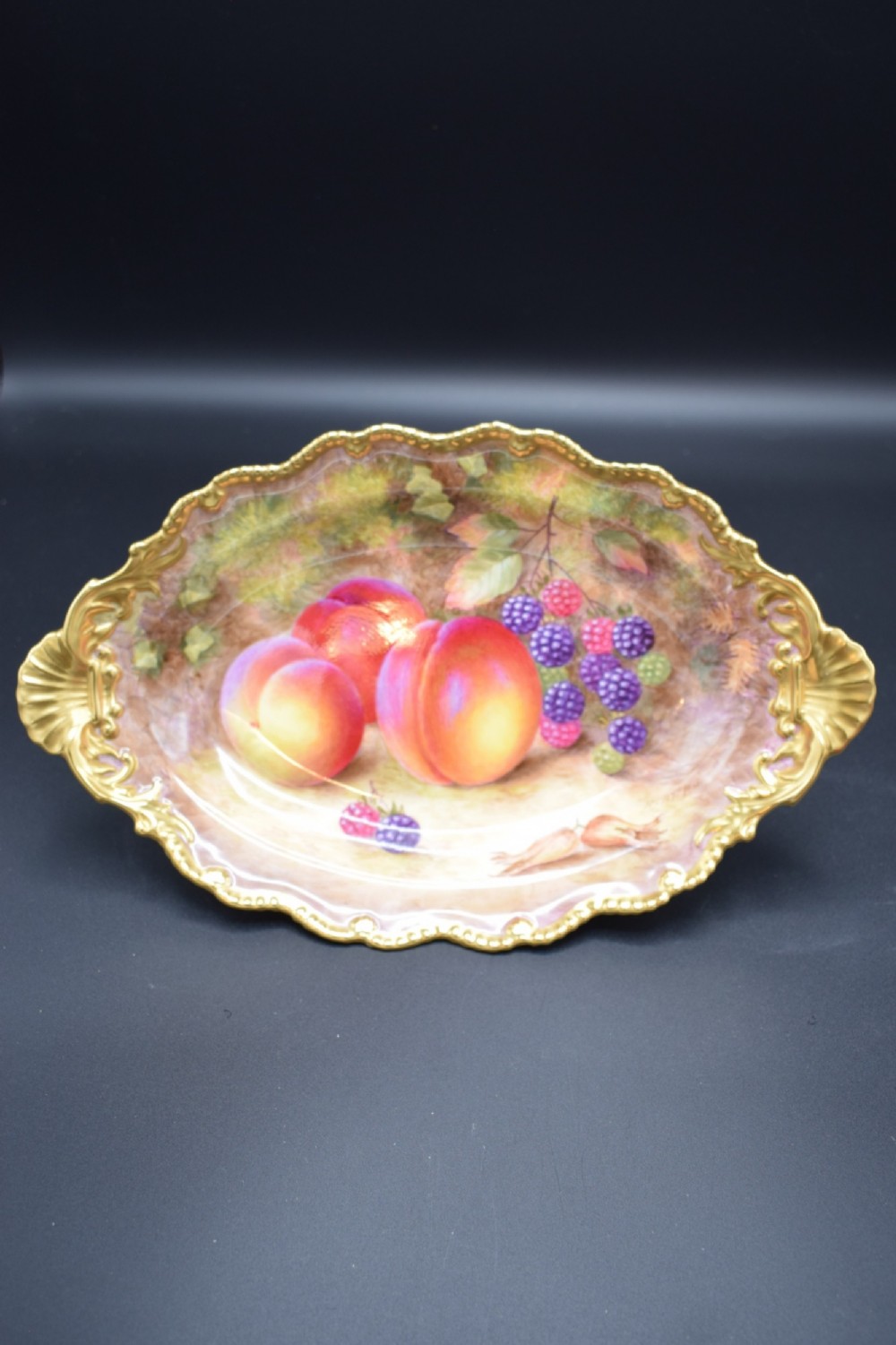 royal worcester painted fruit fish dish by h ayrton