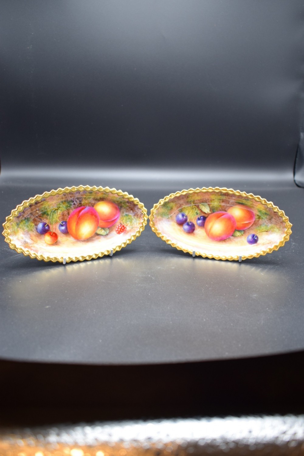 royal worcester pair of oval bon bon dishes signed freeman