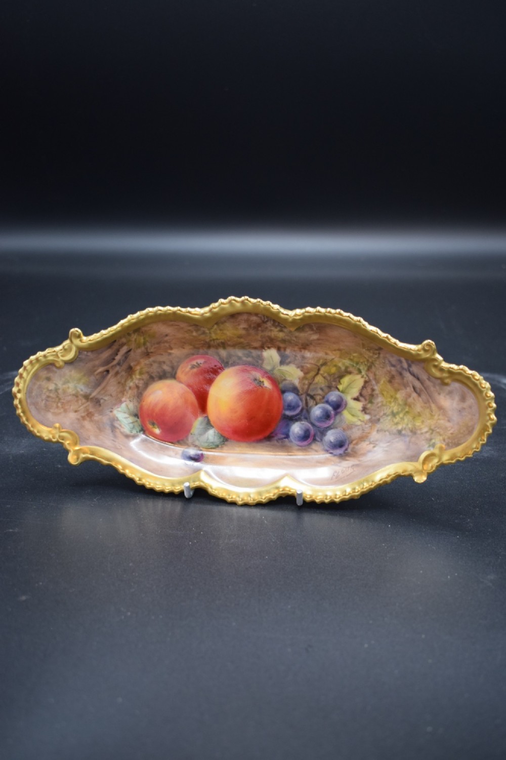 royal worcester painted fruit pencil tray signed p love