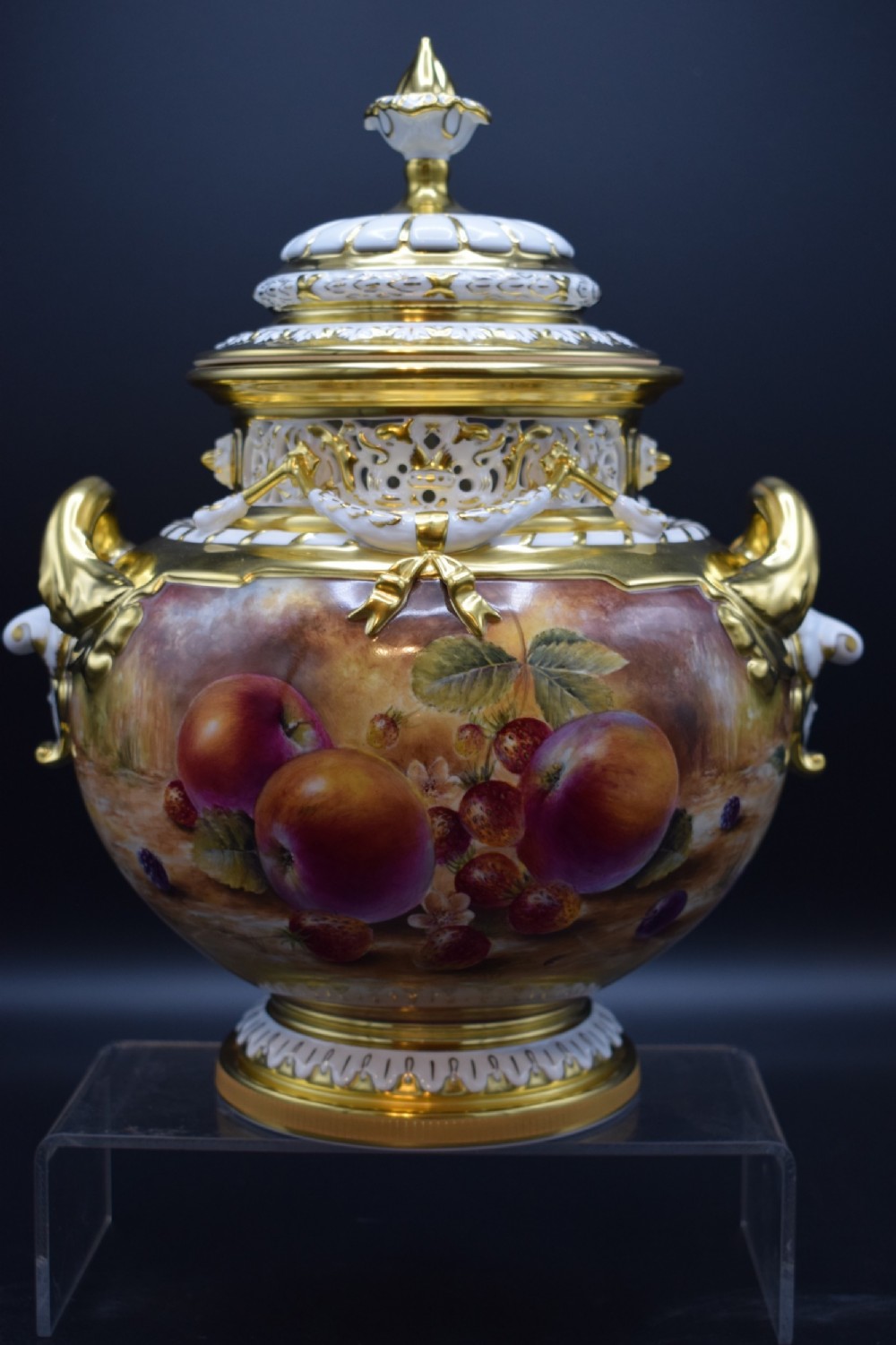 royal worcester painted fruit bow vase ss signed s wood