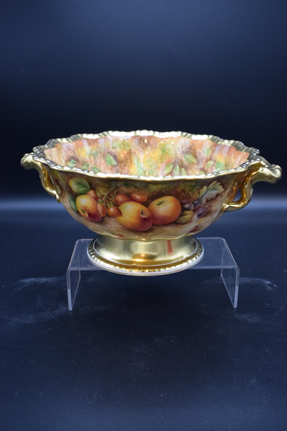 royal worcester painted fruit gadroon bowl by p english