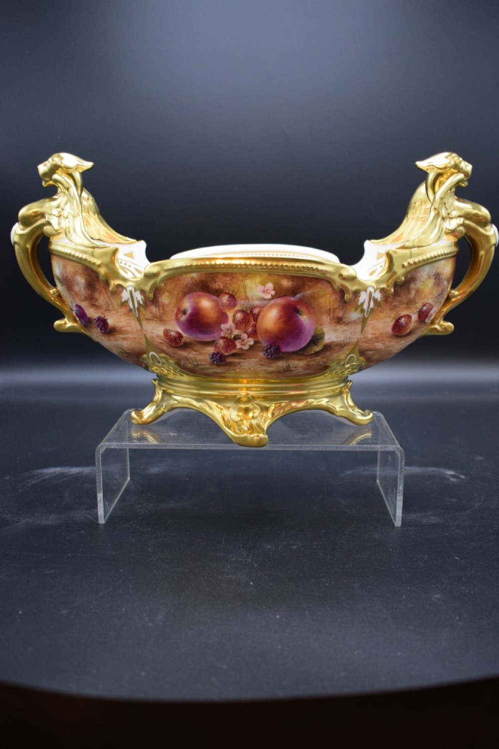 royal worcester painted fruit dragon bowl by s wood