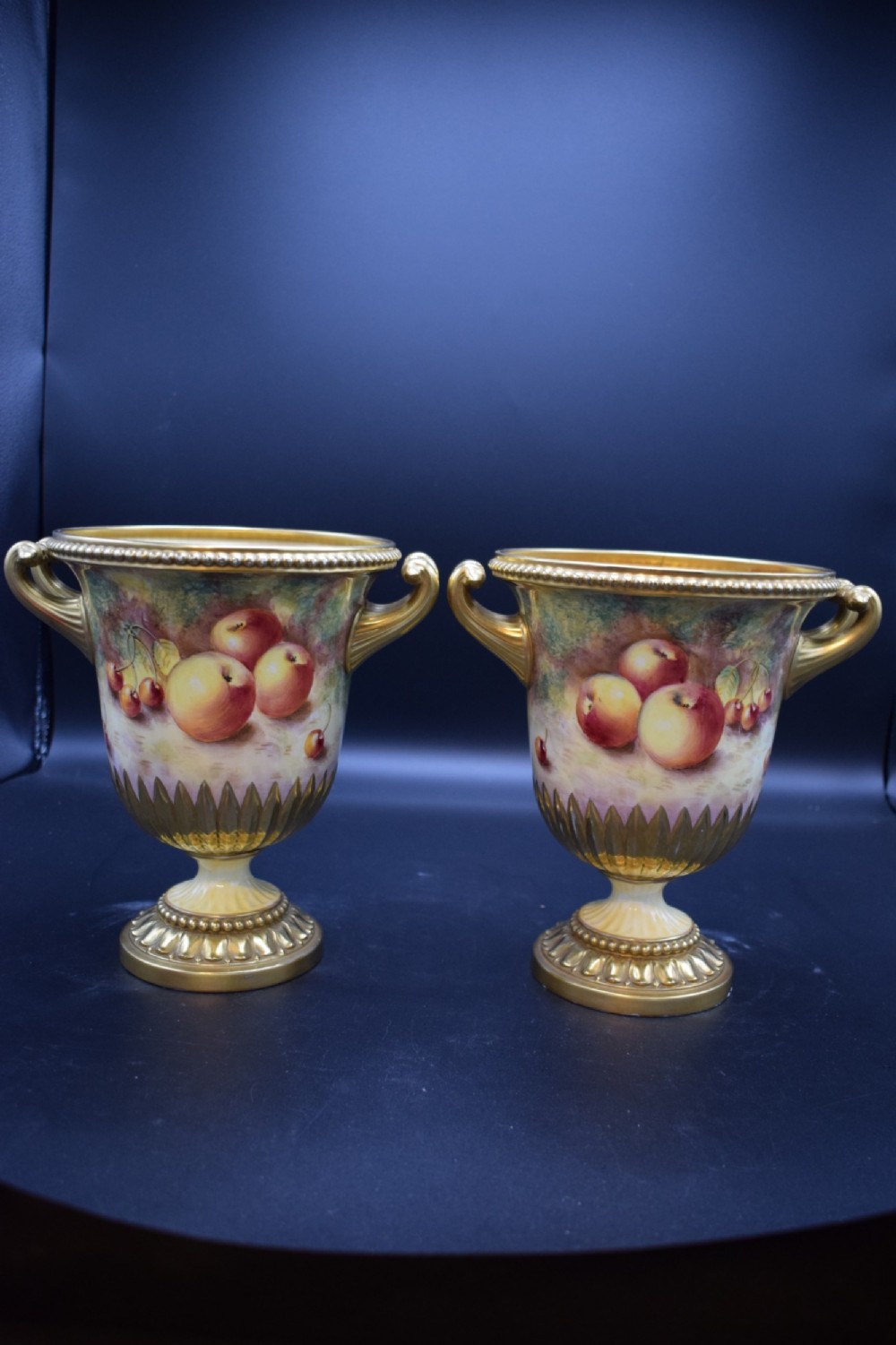 royal worcester rare pair of painted fruit wine coolers