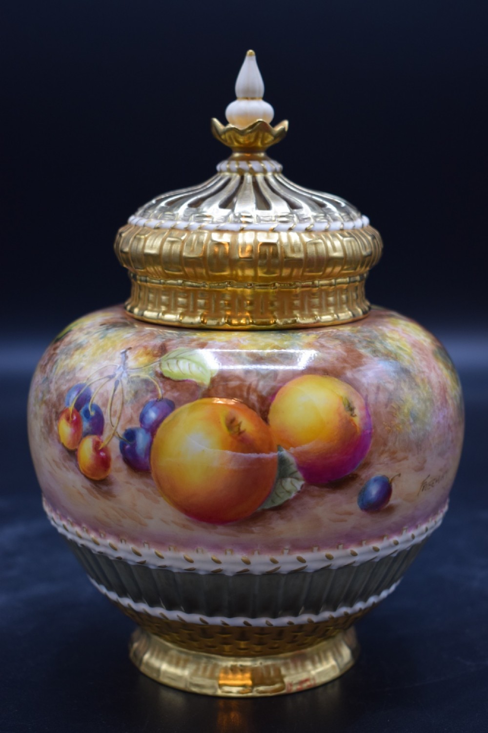royal worcester painted fruit pot pourri vase